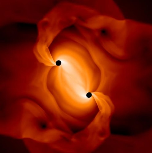 binaryblackhole 495x500 双子のブラックホール、既に合体し巨大な存在に！